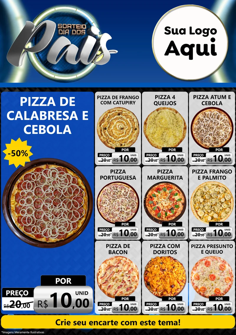 Modelo de Encarte para Encarte A4 Vertical com o tema Sorteio Dia Dos Pais para Pizzaria