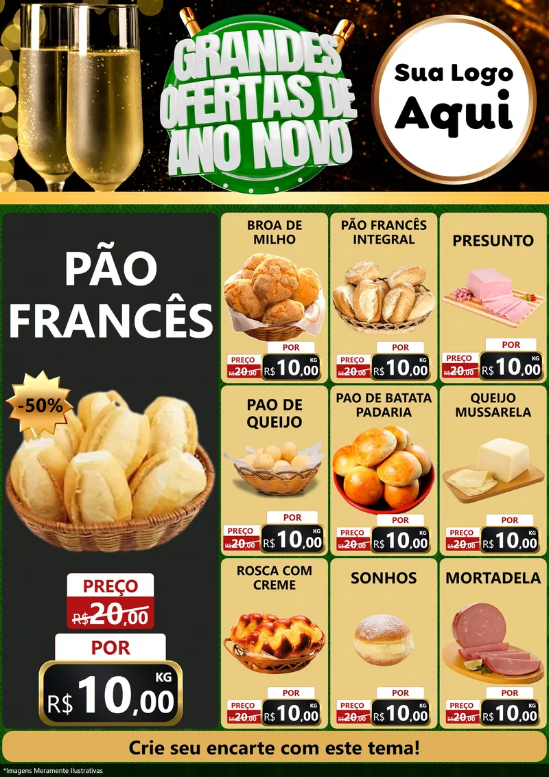 Modelo de Encarte para Encarte A4 Vertical com o tema Grandes Ofertas de Ano Novo para Padaria