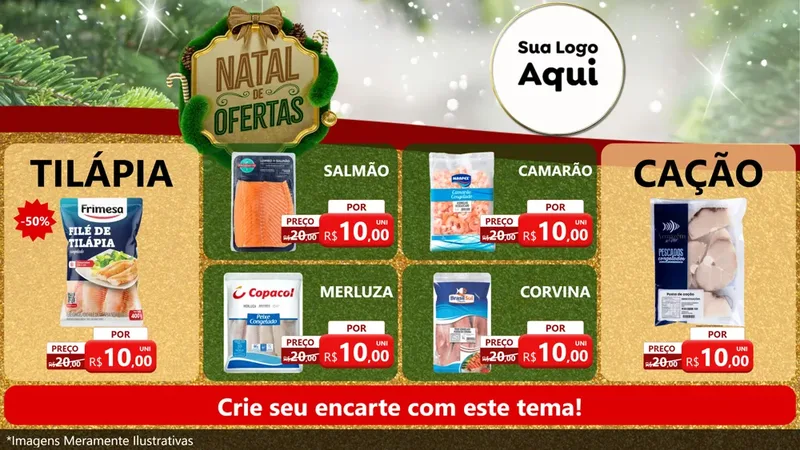 Modelo de TV para TV Horizontal com o tema Ofertas de Natal para Peixaria