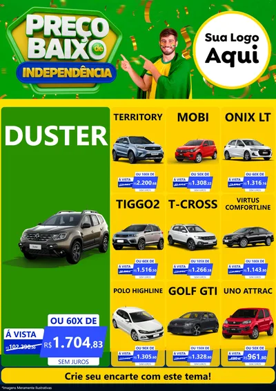 Modelo de Encarte para Encarte A4 Vertical com o tema Preço Baixo de Independência para Concessionaria de Carros