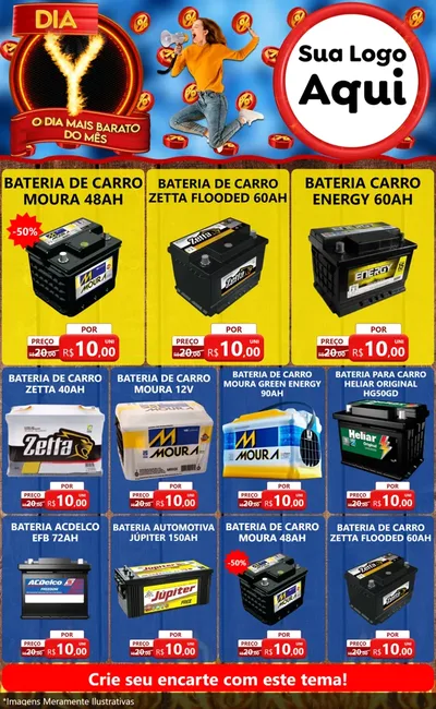 Modelo de Encarte para Encarte Grande com o tema Dia Y - O Dia Mais Barato Do Mês para Baterias Elétricas