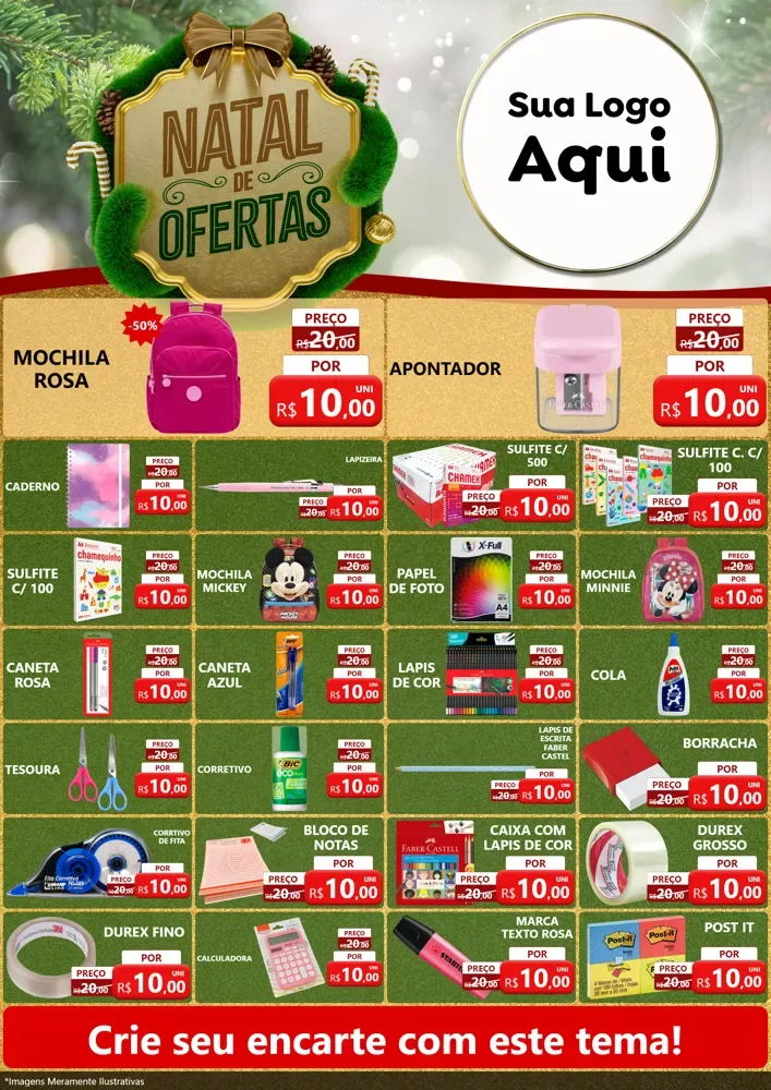Modelo de Encarte para Encarte A4 Vertical com o tema Ofertas de Natal para Papelaria