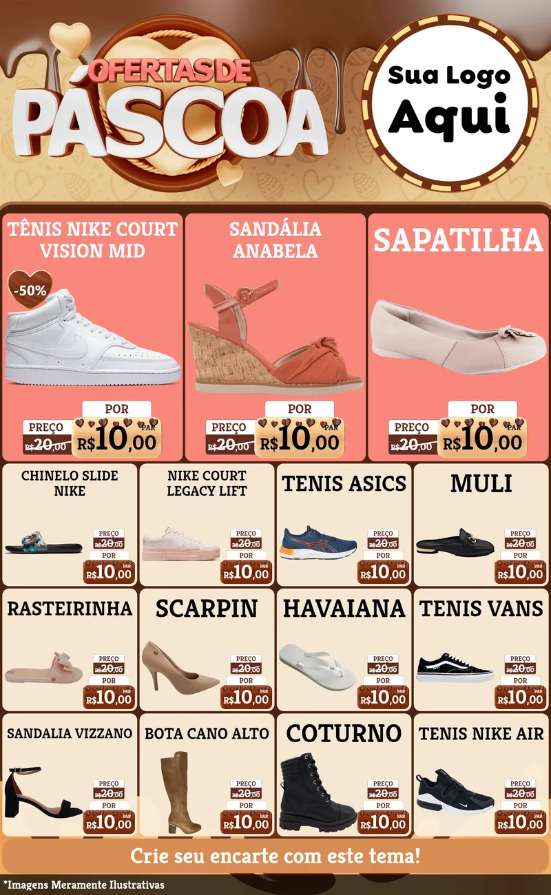 Modelo de Encarte para Encarte Grande com o tema Ofertas de Páscoa para Calçados