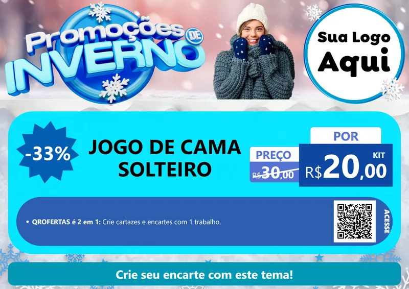 Modelo de Cartaz para Cartaz A4 Horizontal com o tema Promoções de Inverno para Cama, Mesa e Banho