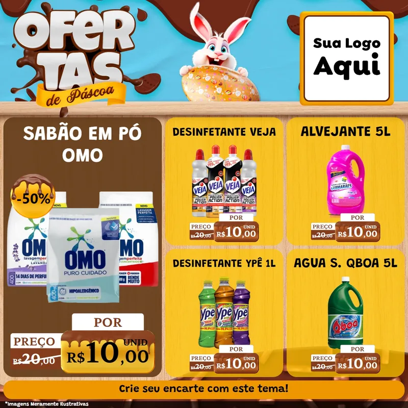 Modelo de Rede Social para Feed Facebook com o tema Ofertas de Páscoa para Produtos de Limpeza