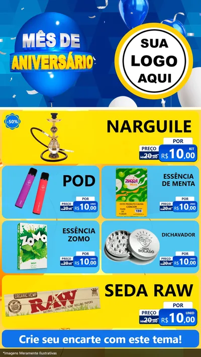 Modelo de TV para TV Vertical com o tema Mês de Aniversário para Tabacaria