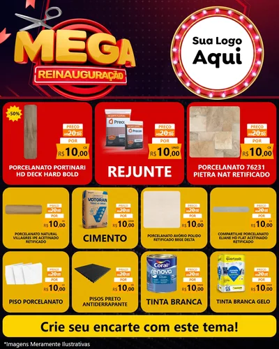 Modelo de Rede Social para Feed Instagram com o tema Mega Reinauguração para Pisos e revestimentos
