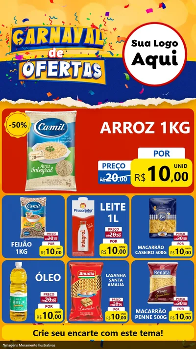 Modelo de Rede Social para Stories com o tema Carnaval de Ofertas para Supermercado
