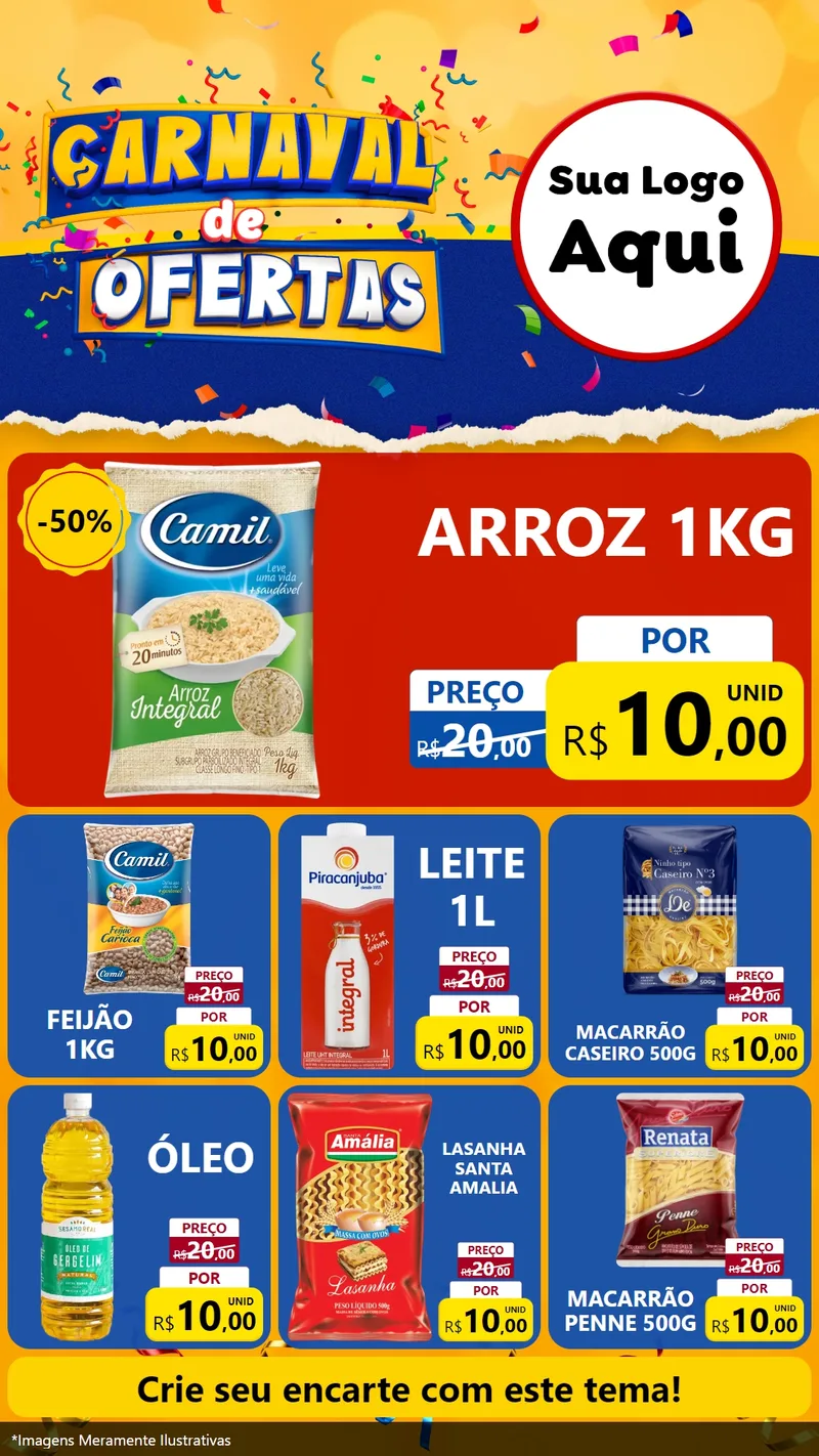 Modelo de Rede Social para Stories com o tema Carnaval de Ofertas para Supermercado