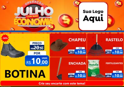 Modelo de Encarte para Encarte A4 Horizontal com o tema Operação Julho Com Mais Economia para Agropecuária