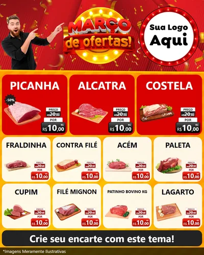Modelo de Rede Social para Feed Instagram com o tema Março de Ofertas! para Açougue