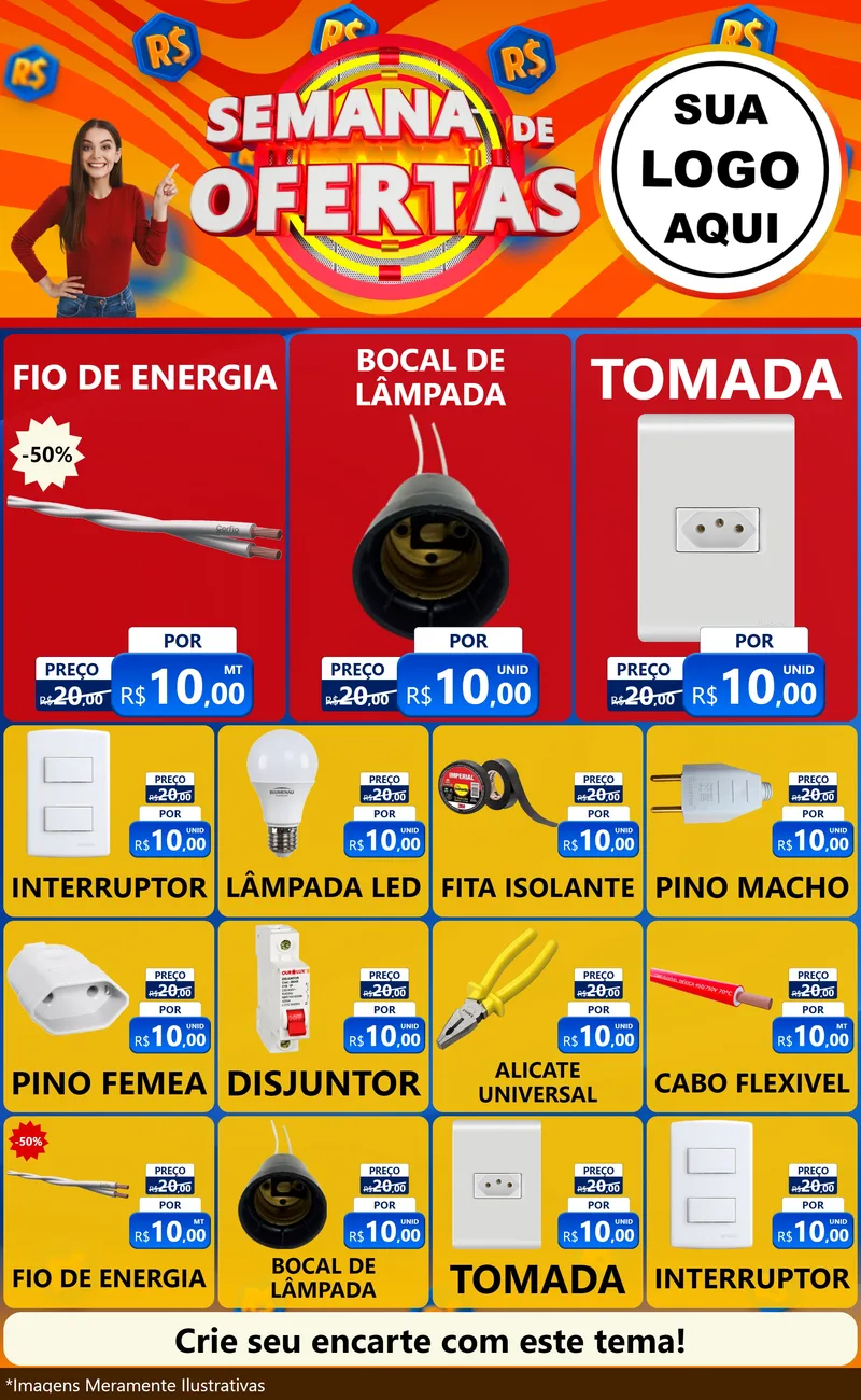Modelo de Encarte para Encarte Grande com o tema Semana de Ofertas para Materiais Elétricos