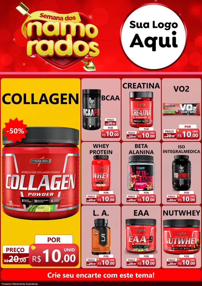 Modelo de Encarte para Encarte A4 Vertical com o tema Semana dos namorados para Suplementos alimentares