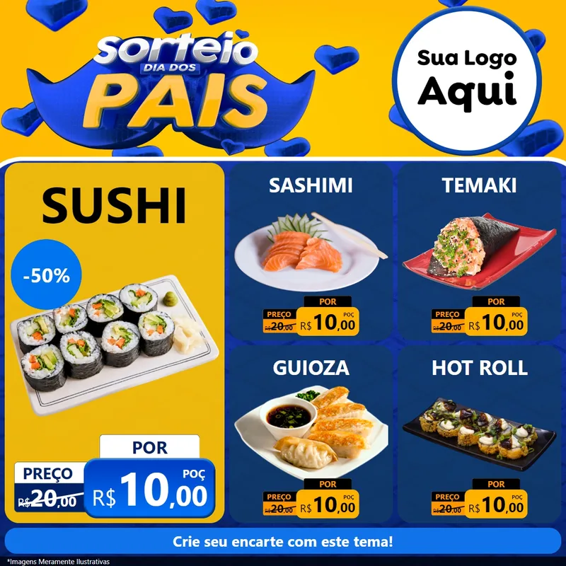 Modelo de Rede Social para Feed Facebook com o tema Sorteio Dia dos Pais para Comida japonesa