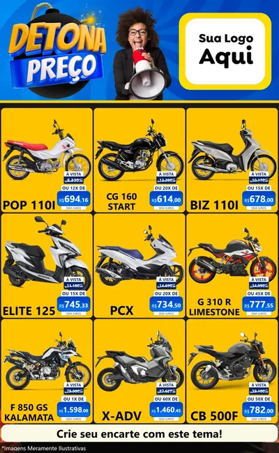 Modelo de Encarte para Encarte Grande com o tema Detona Preços para Concessionaria de Motos
