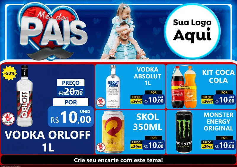 Modelo de Encarte para Encarte A4 Horizontal com o tema Mês Dos Pais para Distribuidora de bebidas
