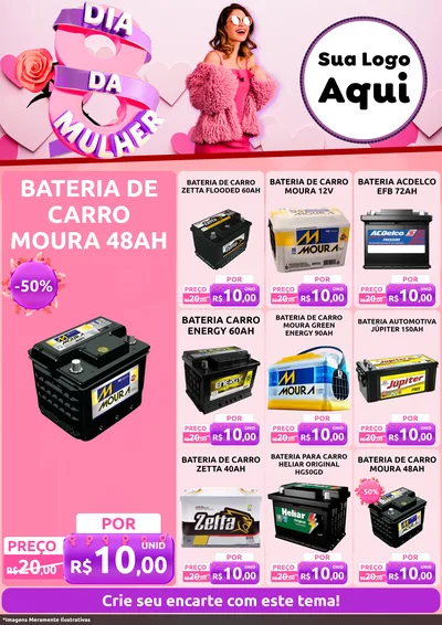 Modelo de Encarte para Encarte A4 Vertical com o tema Dia da Mulher para Baterias Elétricas