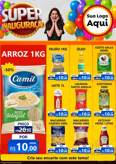 Modelo de Encarte para Encarte A4 Vertical com o tema Super Inauguração para Supermercado
