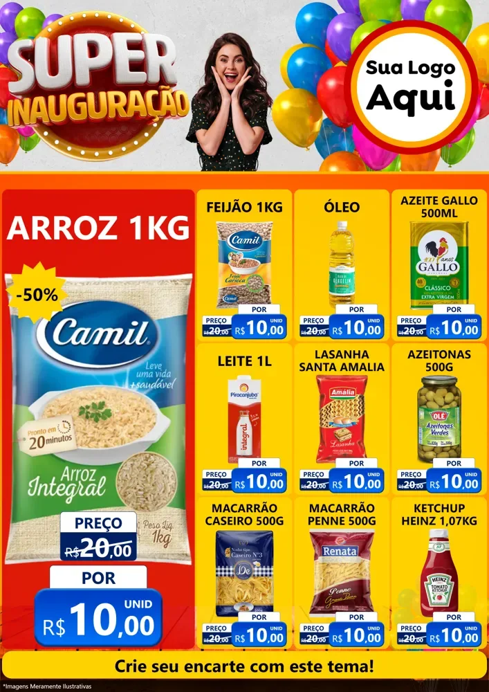 Modelo de Encarte para Encarte A4 Vertical com o tema Super Inauguração para Supermercado