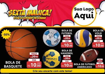 Modelo de Encarte para Encarte A4 Horizontal com o tema Sexta Maluca! para Artigos Esportivos