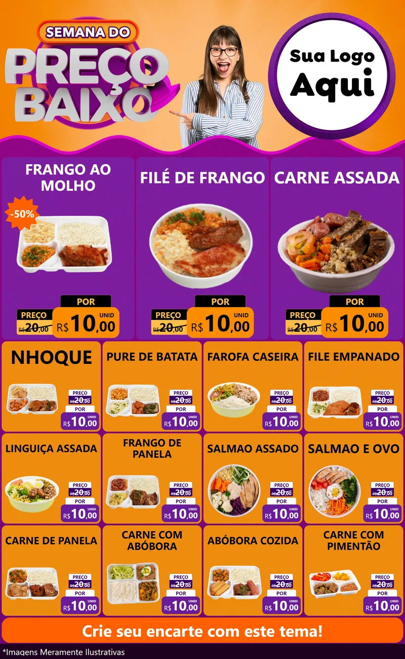 Modelo de Encarte para Encarte Grande com o tema Semana do Preço Baixo para Restaurante