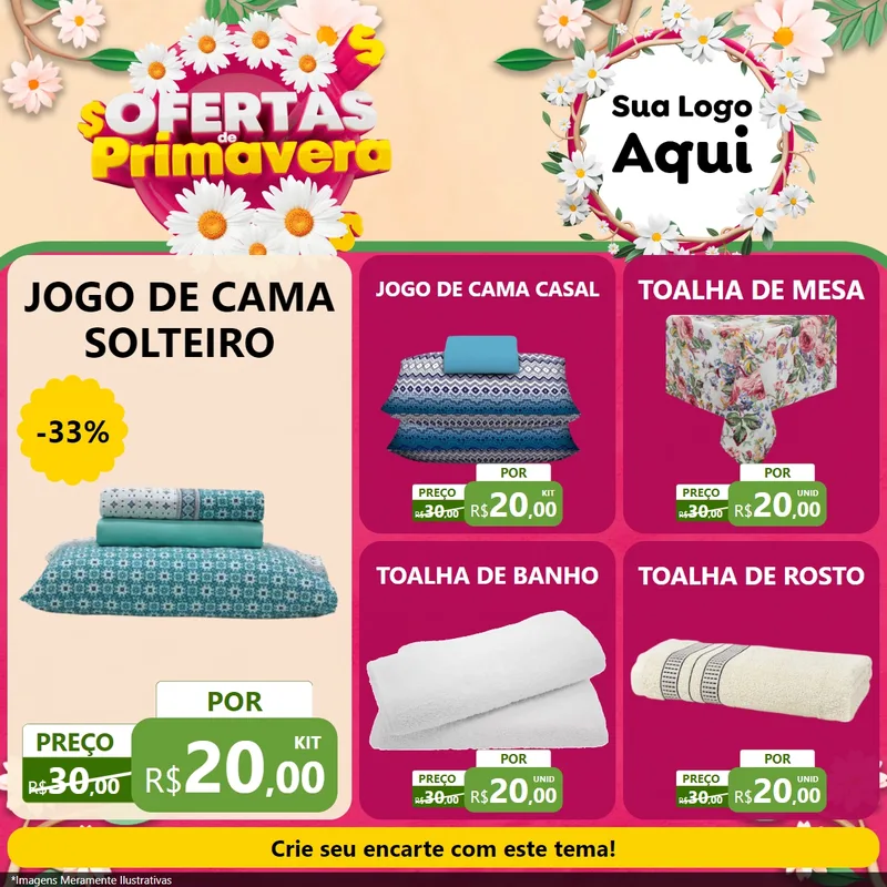 Modelo de Rede Social para Feed Facebook com o tema Ofertas de Primavera para Cama, Mesa e Banho