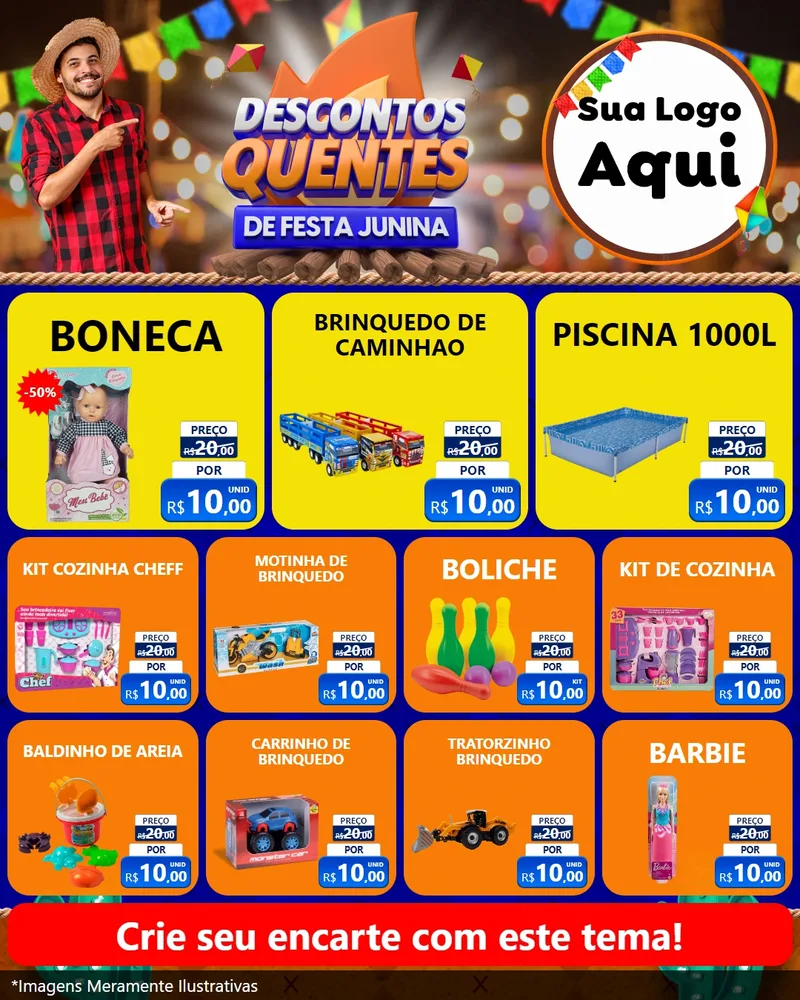 Modelo de Rede Social para Feed Instagram com o tema Descontos Quentes de Festa Junina para Brinquedos