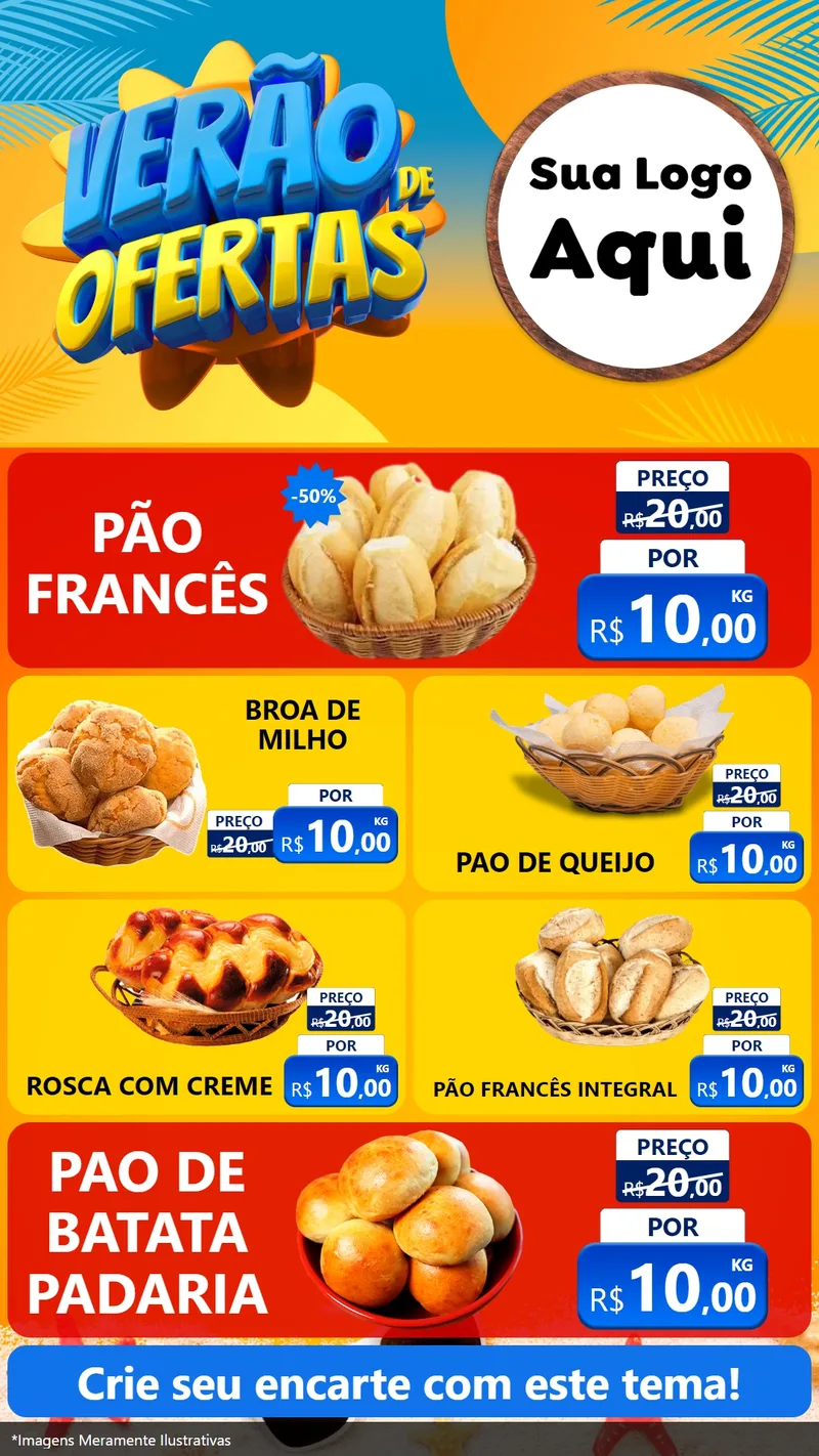 Modelo de TV para TV Vertical com o tema Verão de Ofertas para Padaria