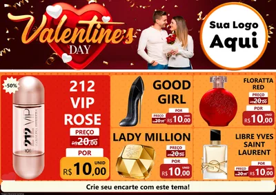 Modelo de Encarte para Encarte A4 Horizontal com o tema Valentine's Day para Perfumes