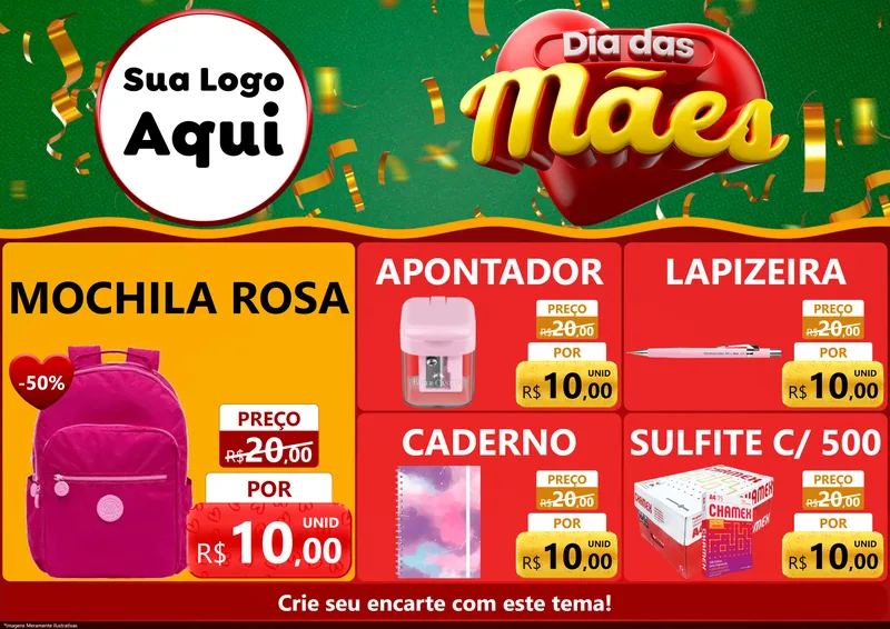 Modelo de Encarte para Encarte A4 Horizontal com o tema Dia das Mães para Papelaria