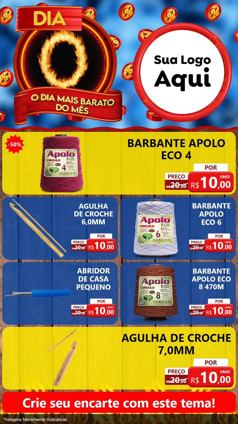 Modelo de TV para TV Vertical com o tema Dia O - O Dia Mais Barato Do Mês para Armarinho e Aviamentos