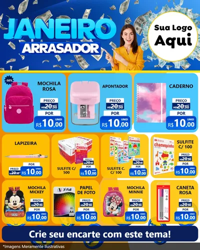 Modelo de Rede Social para Feed Instagram com o tema Janeiro Arrasador para Papelaria