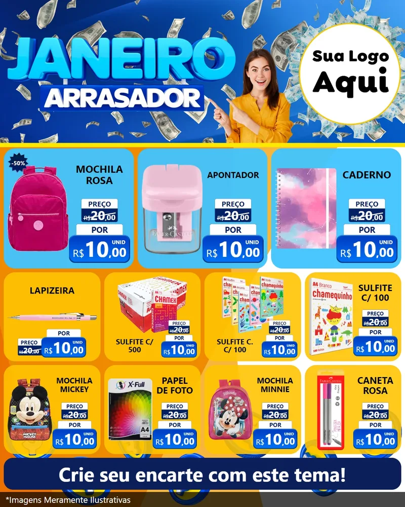 Modelo de Rede Social para Feed Instagram com o tema Janeiro Arrasador para Papelaria
