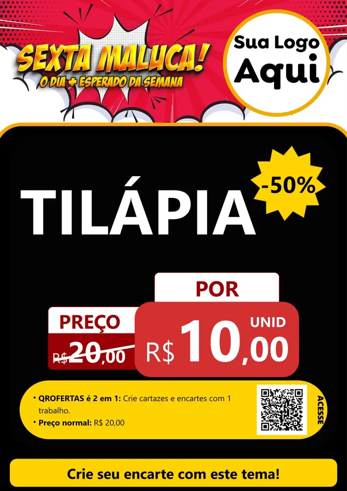 Modelo de Cartaz para Cartaz A4 Vertical com o tema Sexta Maluca! para Peixaria
