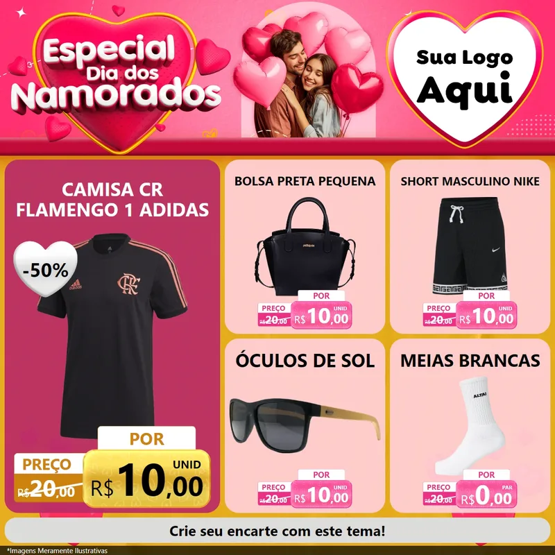 Modelo de Rede Social para Feed Facebook com o tema Especial Dia dos Namorados para Roupas e acessórios