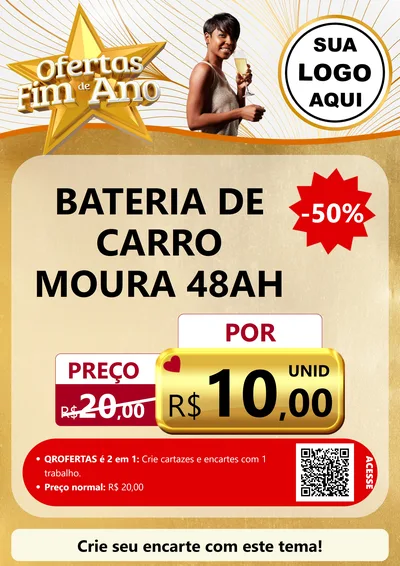 Modelo de Cartaz para Cartaz A4 Vertical com o tema Ofertas Fim de Ano para Baterias Elétricas