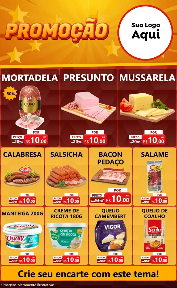 Modelo de Encarte para Encarte Grande com o tema Promoção para Frios e Laticínios