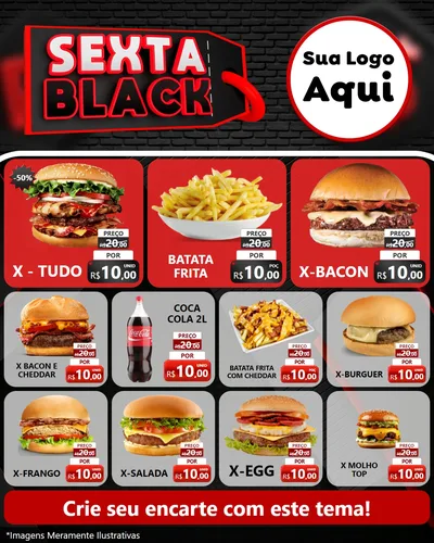 Modelo de Rede Social para Feed Instagram com o tema Sexta Black para Hamburgueria