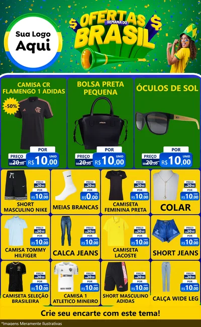 Modelo de Encarte para Encarte Grande com o tema Ofertas Semana do Brasil para Roupas e acessórios