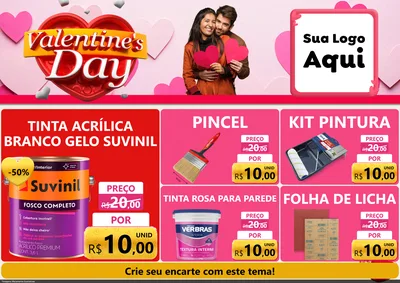 Modelo de Encarte para Encarte A4 Horizontal com o tema Valentine's Day para Tintas e Ferramentas