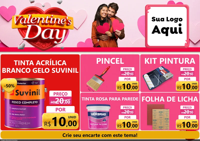 Modelo de Encarte para Encarte A4 Horizontal com o tema Valentine's Day para Tintas e Ferramentas