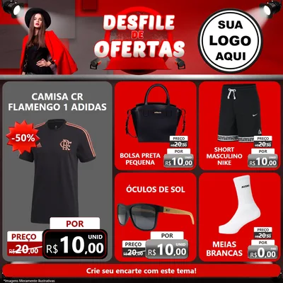 Modelo de Rede Social para Feed Facebook com o tema Desfile de Ofertas para Roupas e acessórios