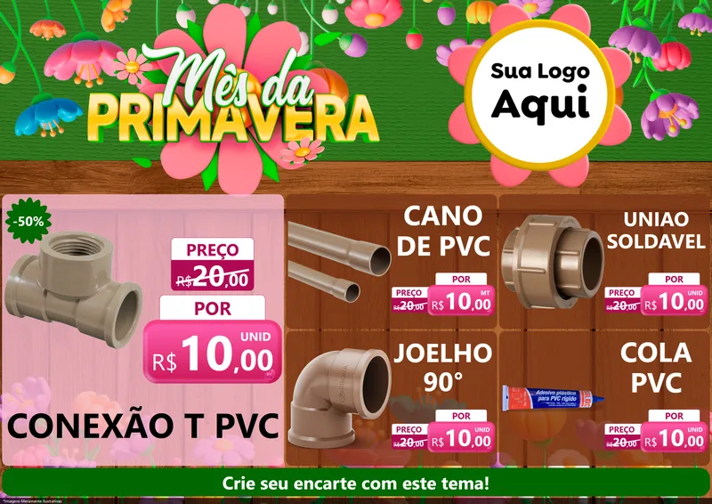 Modelo de Encarte para Encarte A4 Horizontal com o tema Mês da Primavera para Tubos e conexões