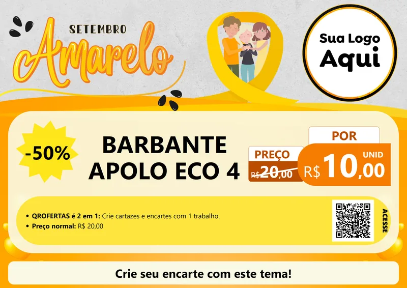 Modelo de Cartaz para Cartaz A4 Horizontal com o tema Setembro Amarelo para Armarinho e Aviamentos
