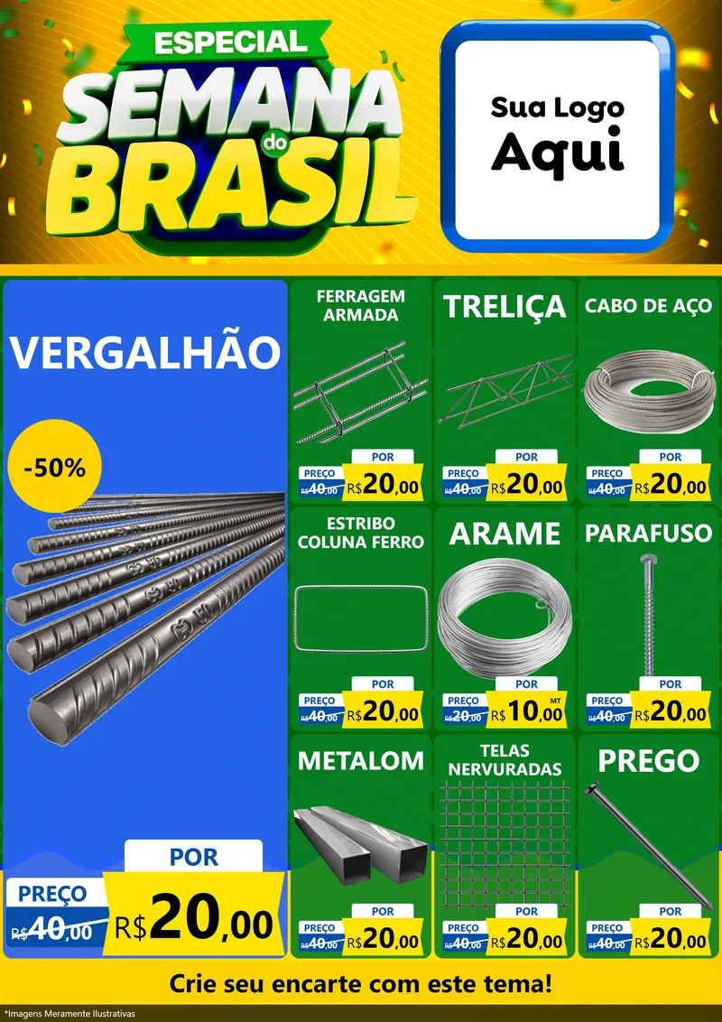 Modelo de Encarte para Encarte A4 Vertical com o tema Especial Semana do Brasil para Ferragens