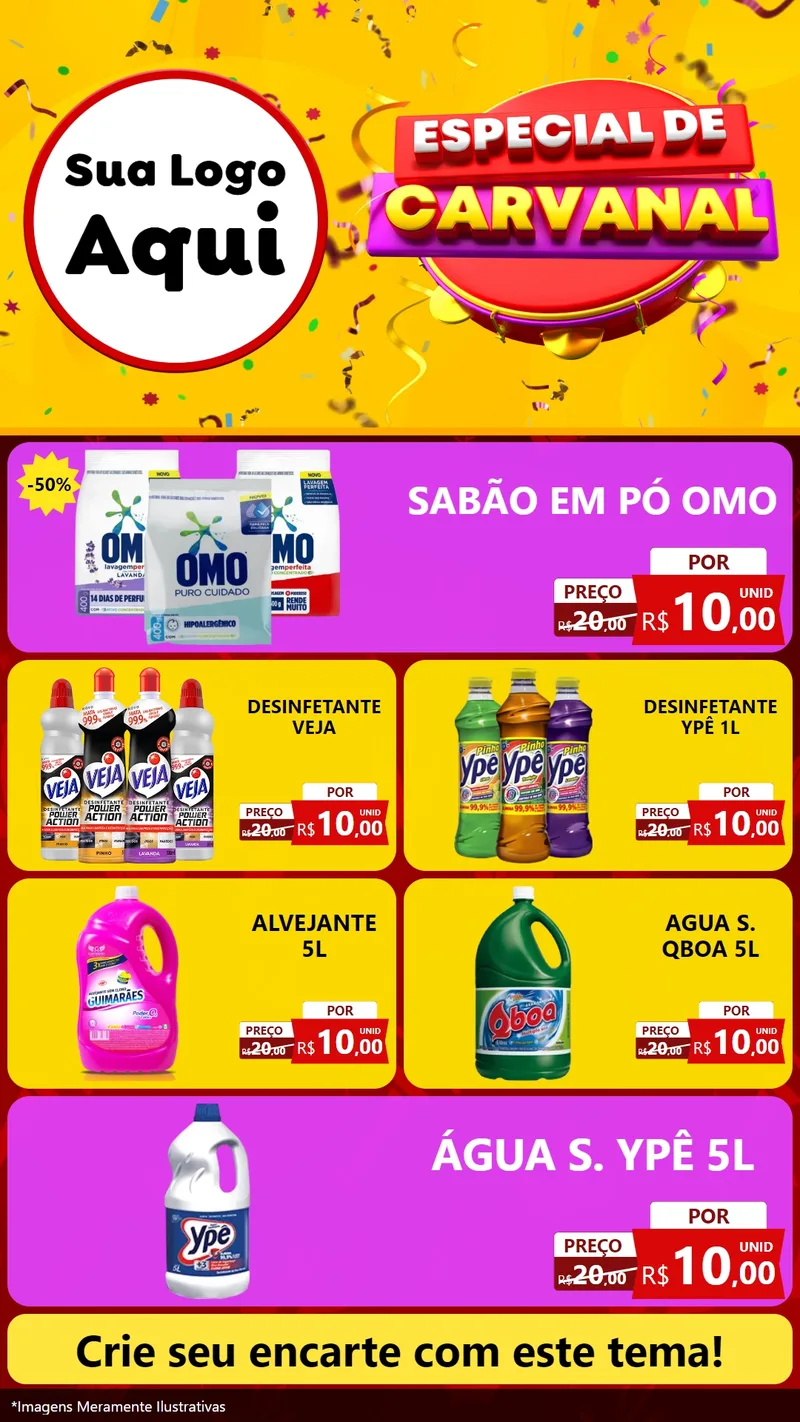 Modelo de TV para TV Vertical com o tema Especial de Carnaval para Produtos de Limpeza