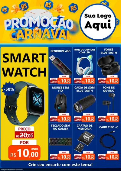 Modelo de Encarte para Encarte A4 Vertical com o tema Promoção de Carnaval para Informática