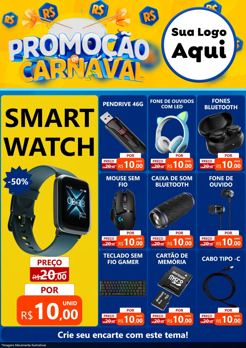 Modelo de Encarte para Encarte A4 Vertical com o tema Promoção de Carnaval para Informática