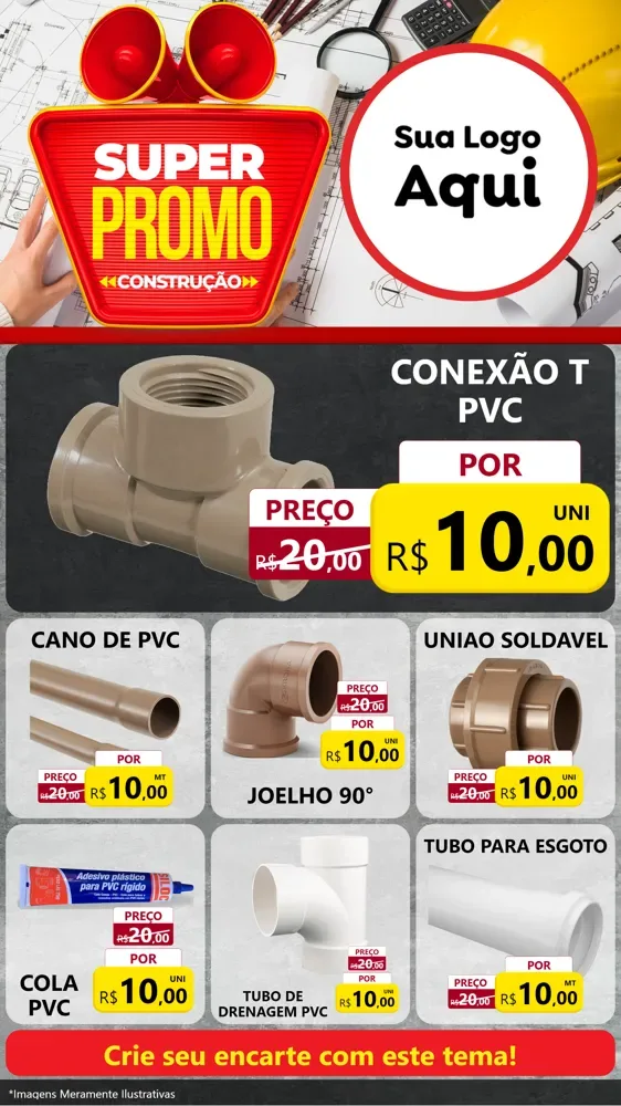 Modelo de Rede Social para Stories com o tema Super Promoção Construção para Tubos e conexões