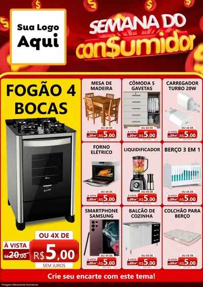 Modelo de Encarte para Encarte A4 Vertical com o tema Semana do Consumidor para Móveis e Eletro